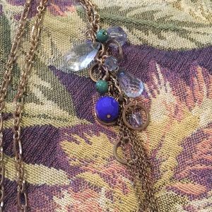 Gold, crystal, blues and greens necklace